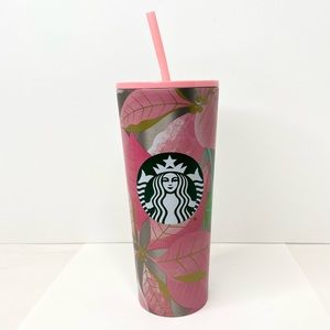 Starbucks Holiday 2020 Stainless Steel Pink & Silver Venti Poinsettia Tumbler
